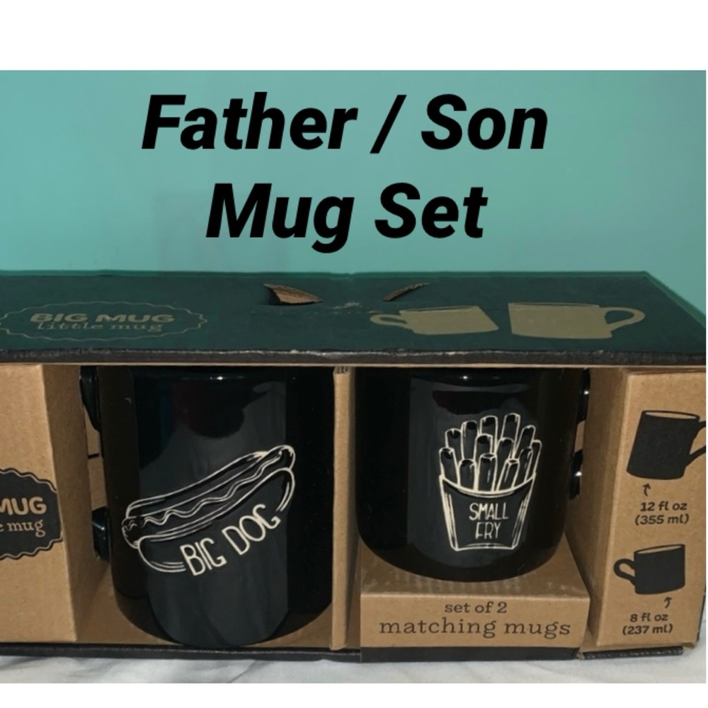 🌺 FATHER SON Gift Black Mug Set 
Dad: Big Dog / Son: Small Fry NIB Father’s Day